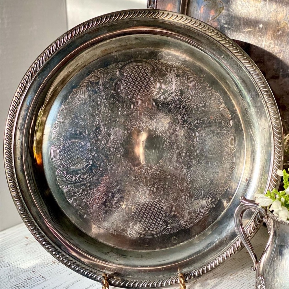 12” diameter silver plated round tray